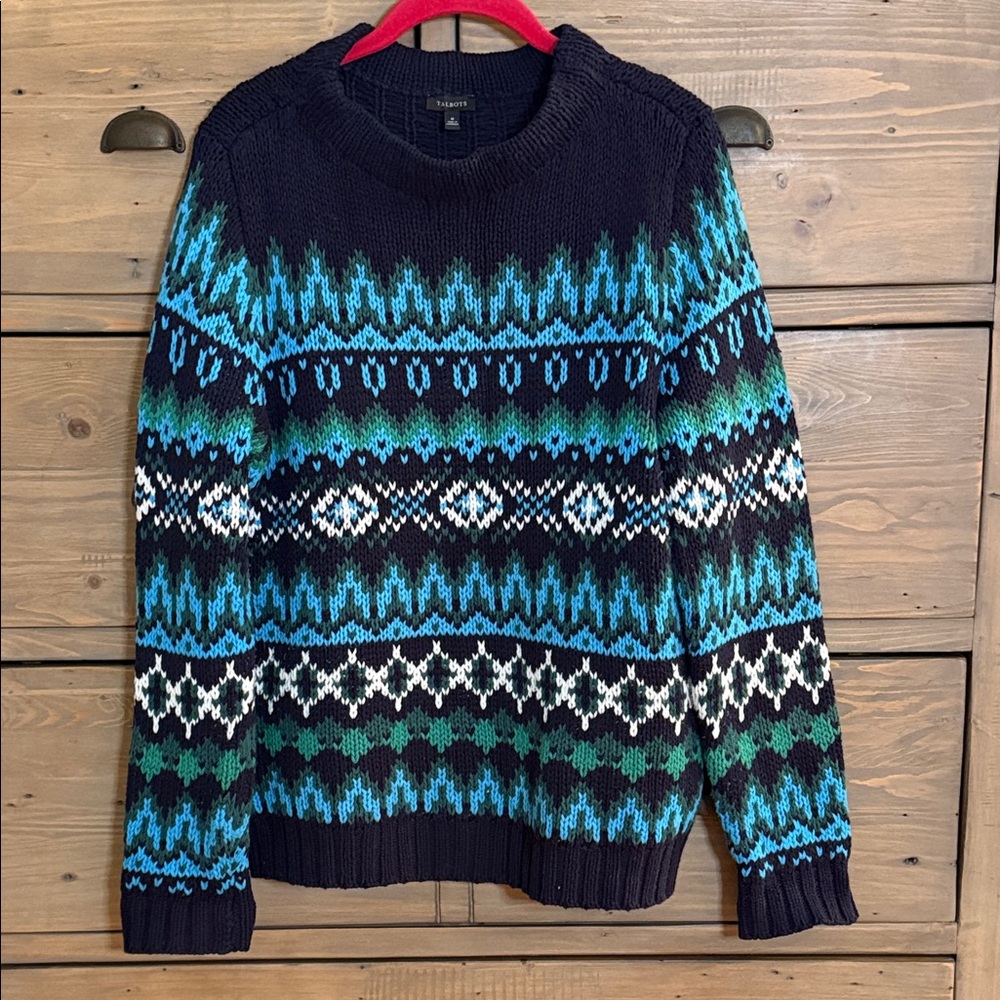 EUC Talbots Navy and Blue Patterned Sweater SZ M